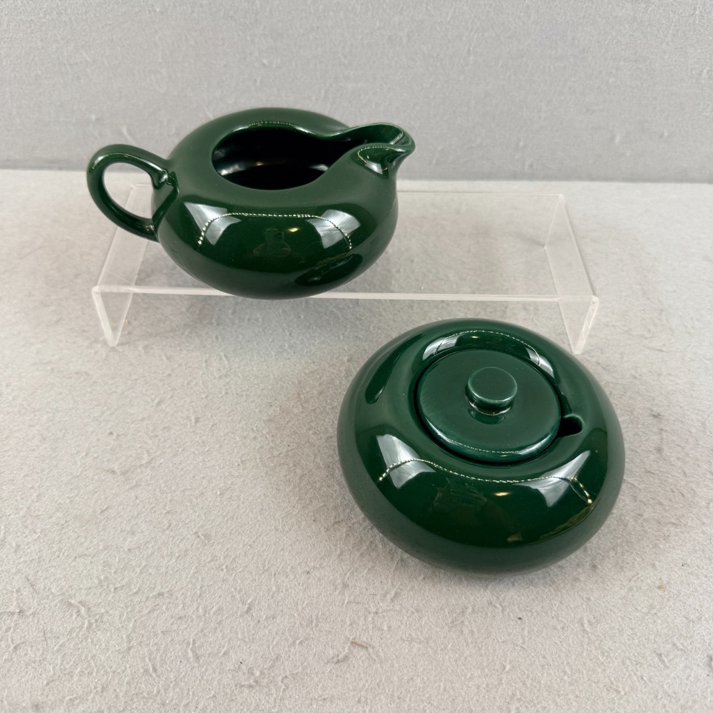 Vintage Malibu Modern Hollydale California Pottery Sugar Creamer Set Green MCM - Picture 2 of 11